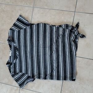 Olivia Rae Black White Horizontal Striped Knotted Tie Blouse Shirt sz L